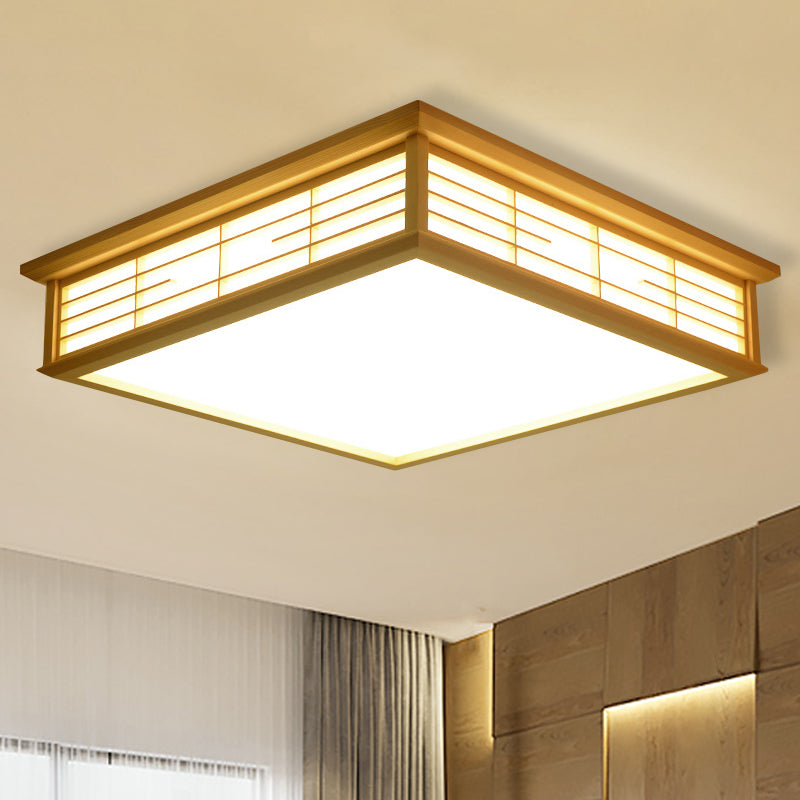 Simple Box Flush Lighting Natural Wood 14"/18"/21.5" W LED Bedroom Ceiling Light Fixture in Warm/White Light Clearhalo 'Ceiling Lights' 'Close To Ceiling Lights' 'Close to ceiling' 'Flush mount' Lighting' 287852