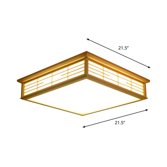 Simple Box Flush Lighting Natural Wood 14"/18"/21.5" W LED Bedroom Ceiling Light Fixture in Warm/White Light Clearhalo 'Ceiling Lights' 'Close To Ceiling Lights' 'Close to ceiling' 'Flush mount' Lighting' 287857