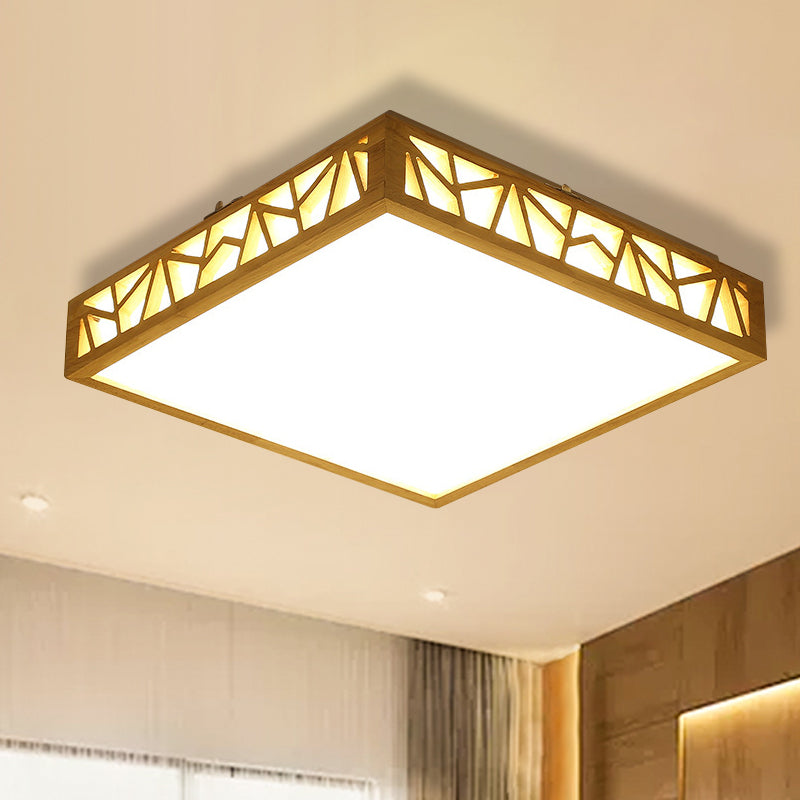 Hollowed Square Box Ceiling Lamp Modern Stylish Wooden LED Study Room Flushmount in Warm/White Light/Remote Control Stepless Dimming Clearhalo 'Ceiling Lights' 'Close To Ceiling Lights' 'Close to ceiling' 'Flush mount' Lighting' 287860