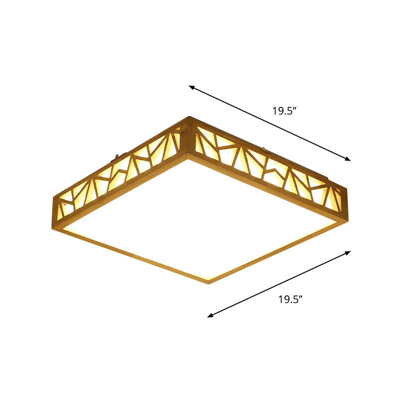 Hollowed Square Box Ceiling Lamp Modern Stylish Wooden LED Study Room Flushmount in Warm/White Light/Remote Control Stepless Dimming Clearhalo 'Ceiling Lights' 'Close To Ceiling Lights' 'Close to ceiling' 'Flush mount' Lighting' 287863