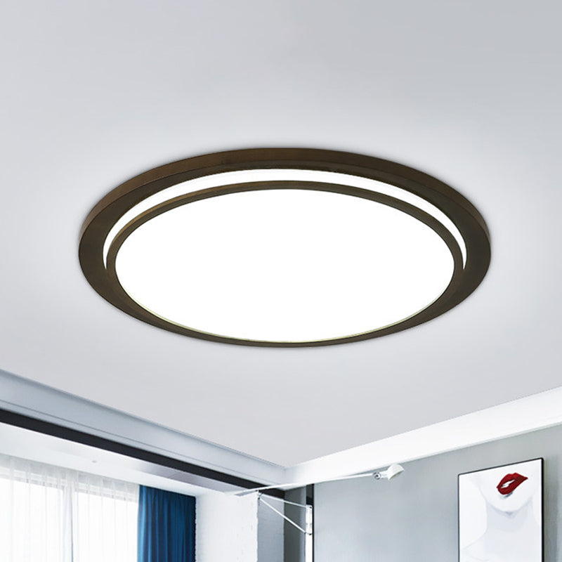 Wood Drum LED Flush Light Fixture Modern Style Brown Ceiling Mounted Lamp in Warm/White/Natural Light, 15"/18"/23" Wide Brown Clearhalo 'Ceiling Lights' 'Close To Ceiling Lights' 'Close to ceiling' 'Flush mount' Lighting' 287864