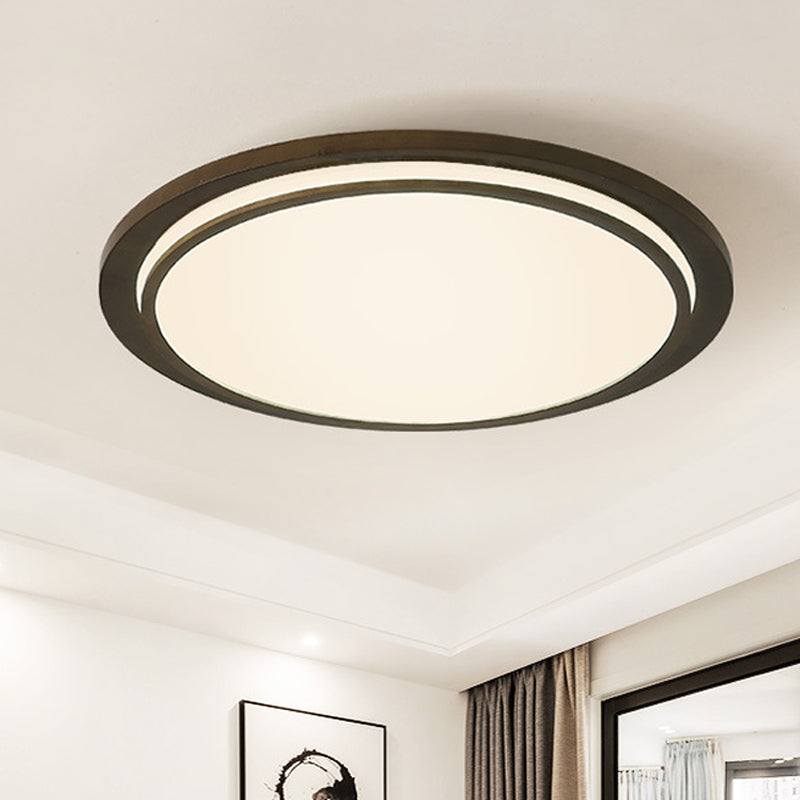 Wood Drum LED Flush Light Fixture Modern Style Brown Ceiling Mounted Lamp in Warm/White/Natural Light, 15"/18"/23" Wide Brown Warm Clearhalo 'Ceiling Lights' 'Close To Ceiling Lights' 'Close to ceiling' 'Flush mount' Lighting' 287865