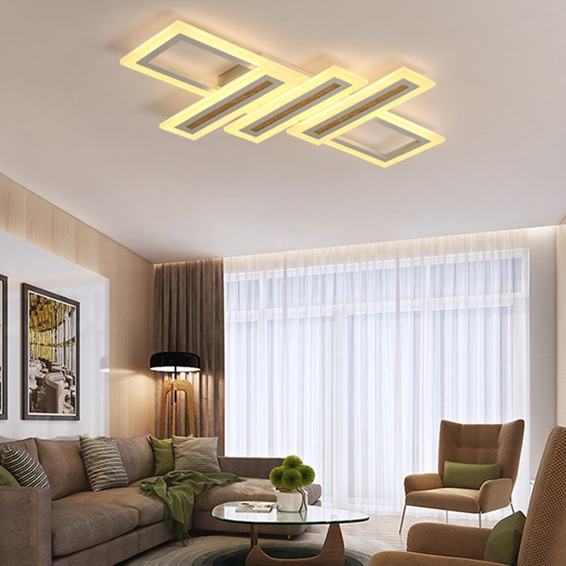 Rectangle Flush Light Contemporary Acrylic LED White Ceiling Mounted Fixture in Warm/Inner Warm Outer White/White Light, 23.5"/31.5"/39" Wide White Inner Warm Outer White Clearhalo 'Ceiling Lights' 'Close To Ceiling Lights' 'Close to ceiling' 'Flush mount' Lighting' 287874