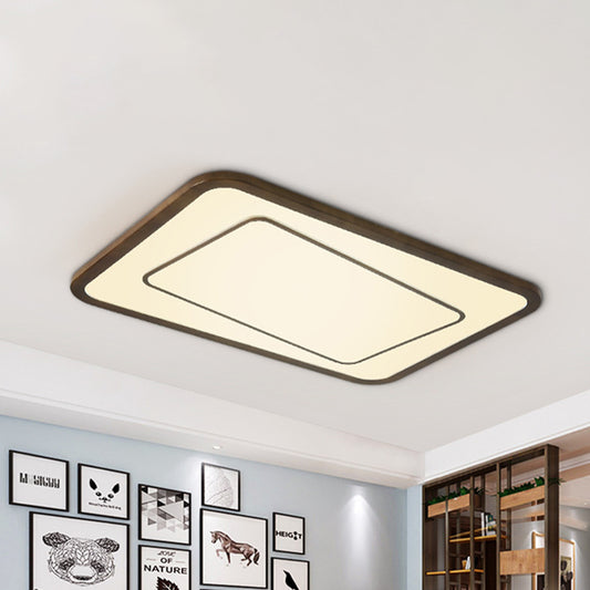 Dual Rectangle Living Room Flush Light Natural Wood Modern LED Ceiling Lamp in Brown, Warm/White/Natural Light Brown Warm Clearhalo 'Ceiling Lights' 'Close To Ceiling Lights' 'Close to ceiling' 'Flush mount' Lighting' 287896