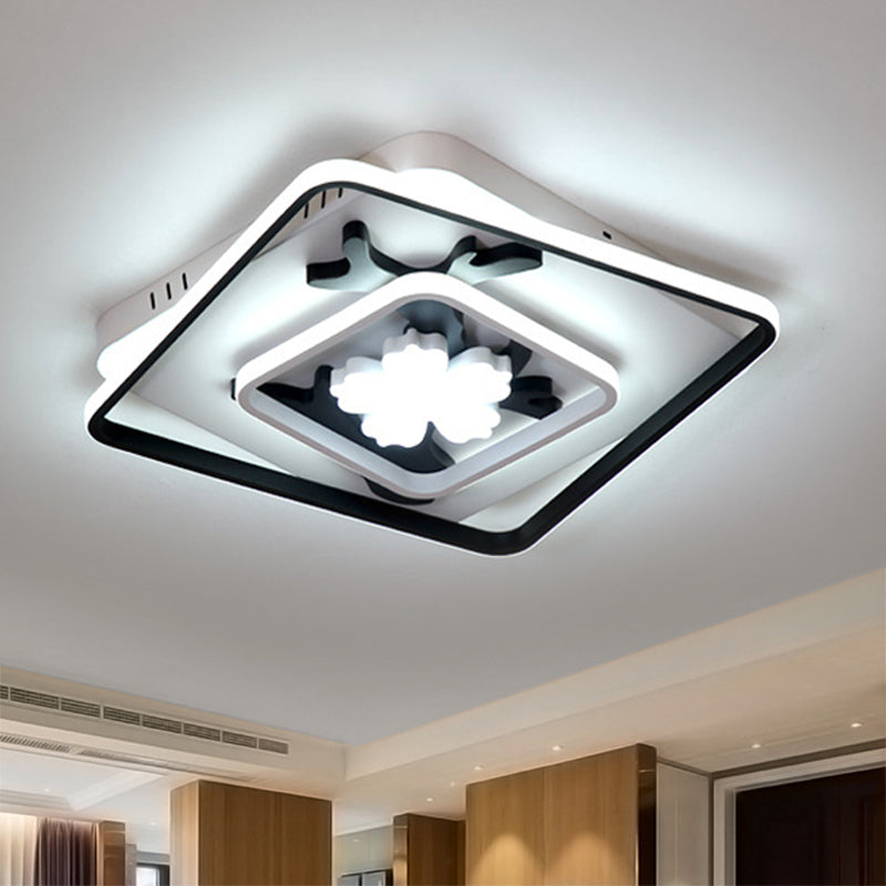 Square Flush Mount Lamp Modern Acrylic Black 19.5"/23.5" Wide LED Ceiling Light with Flower Decoration Clearhalo 'Ceiling Lights' 'Close To Ceiling Lights' 'Close to ceiling' 'Flush mount' Lighting' 287917