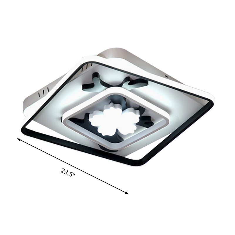 Square Flush Mount Lamp Modern Acrylic Black 19.5"/23.5" Wide LED Ceiling Light with Flower Decoration Clearhalo 'Ceiling Lights' 'Close To Ceiling Lights' 'Close to ceiling' 'Flush mount' Lighting' 287921