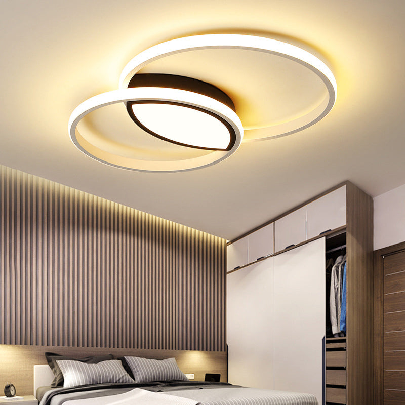 Double Rings Metal Ceiling Mount Light Fixture Modernism Black and White LED Flush Light in Warm/White Light/Remote Control Stepless Dimming, 16"/19.5" Wide Black-White Clearhalo 'Ceiling Lights' 'Close To Ceiling Lights' 'Close to ceiling' 'Flush mount' Lighting' 287943