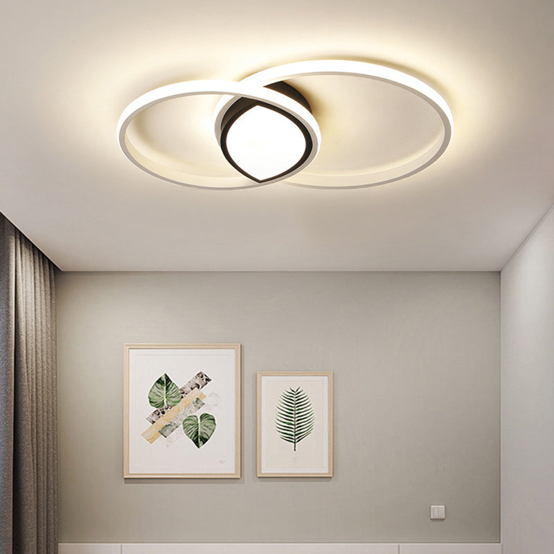 Double Rings Metal Ceiling Mount Light Fixture Modernism Black and White LED Flush Light in Warm/White Light/Remote Control Stepless Dimming, 16"/19.5" Wide Clearhalo 'Ceiling Lights' 'Close To Ceiling Lights' 'Close to ceiling' 'Flush mount' Lighting' 287945