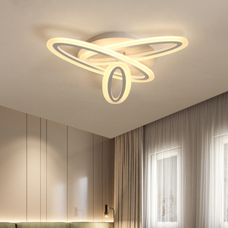 Oval Semi Flush Light Simple Acrylic 31.5"/47" Wide 3/5 Bulbs White Ceiling Mounted Fixture in Warm/White Light White 31.5" Warm Clearhalo 'Ceiling Lights' 'Close To Ceiling Lights' 'Close to ceiling' 'Semi-flushmount' Lighting' 287957