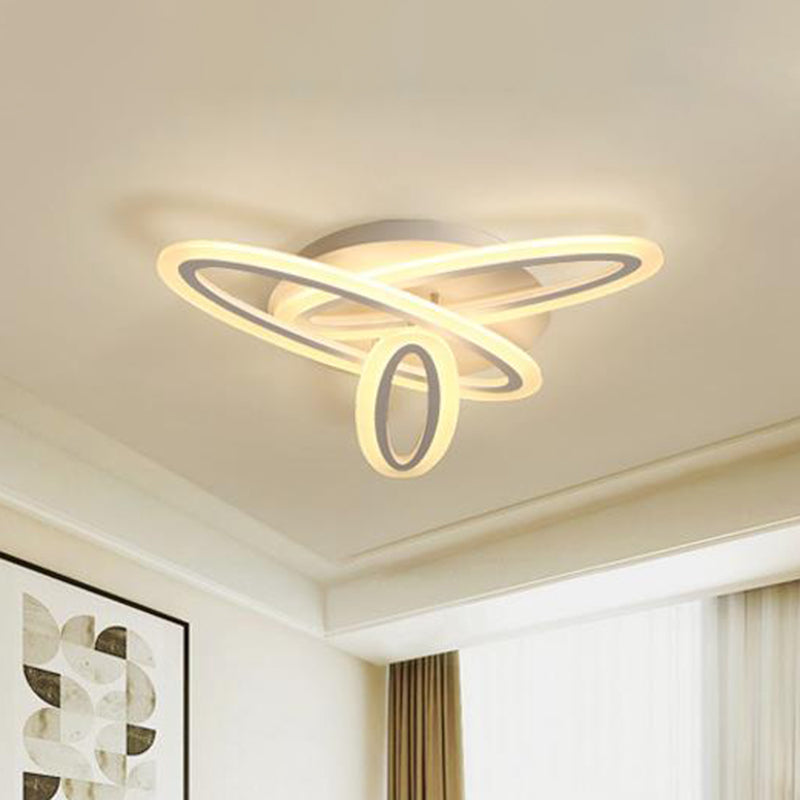 Oval Semi Flush Light Simple Acrylic 31.5"/47" Wide 3/5 Bulbs White Ceiling Mounted Fixture in Warm/White Light White 31.5" White Clearhalo 'Ceiling Lights' 'Close To Ceiling Lights' 'Close to ceiling' 'Semi-flushmount' Lighting' 287958