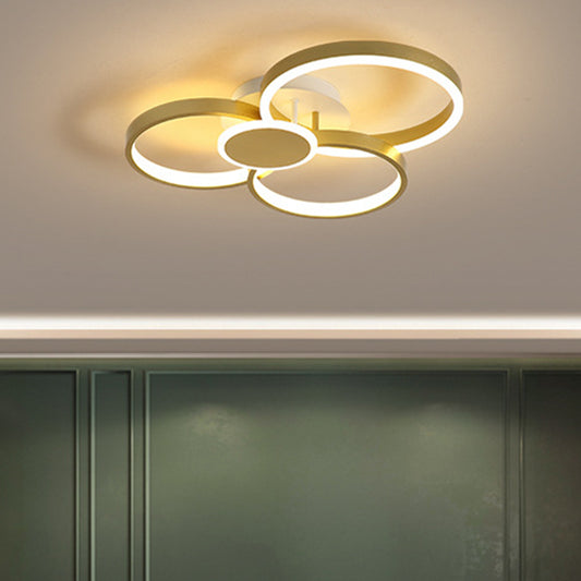 Round Semi-Flush Mount Modernism Acrylic LED Gold Ceiling Light Fixture in Warm/White Light Gold Warm Clearhalo 'Ceiling Lights' 'Close To Ceiling Lights' 'Close to ceiling' 'Semi-flushmount' Lighting' 288014