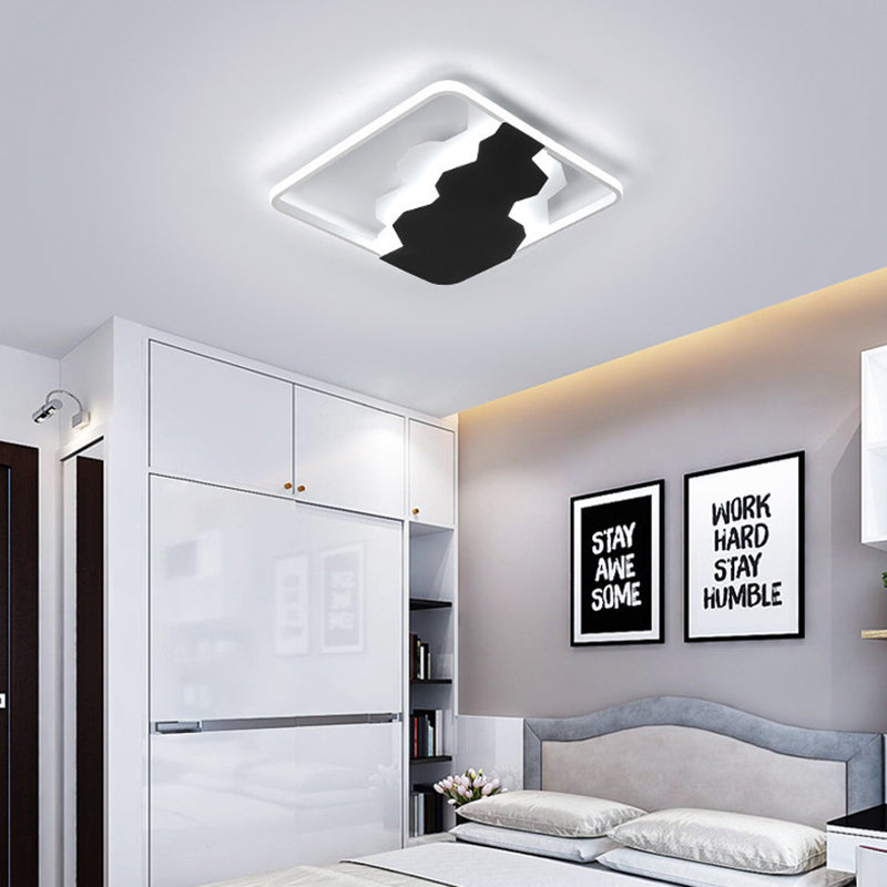 Black Geometric Flush Mount Lamp Modern Acrylic LED Ceiling Lighting, Warm/White Light/Third Gear Black White Clearhalo 'Ceiling Lights' 'Close To Ceiling Lights' 'Close to ceiling' 'Flush mount' Lighting' 288029