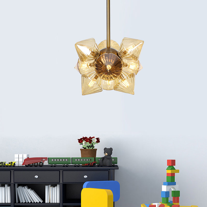 Chrome Diamond Chandelier Lamp Contemporary 9/12 Bulbs Amber Glass Hanging Ceiling Lamp Clearhalo 'Ceiling Lights' 'Chandeliers' 'Glass shade' 'Glass' 'Modern Chandeliers' 'Modern' Lighting' 288044