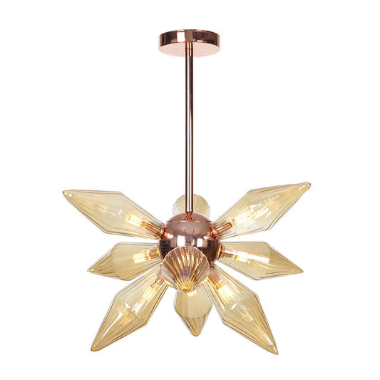 Amber Glass Diamond Chandelier Modernism 9/12 Heads Rose Gold Ceiling Pendant Light for Living Room Clearhalo 'Ceiling Lights' 'Chandeliers' 'Glass shade' 'Glass' 'Modern Chandeliers' 'Modern' Lighting' 288069