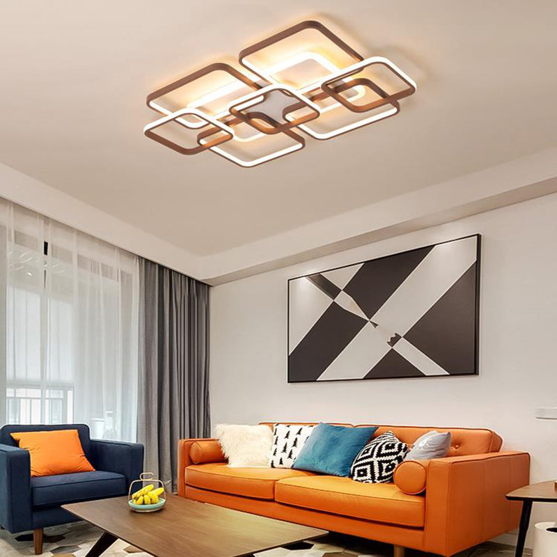 Traverse Flush Light Minimalist Acrylic 4/7 Heads 23.5"/35.5" Wide Brown Close to Ceiling Lamp in Warm/White Light Brown 35.5" White Clearhalo 'Ceiling Lights' 'Close To Ceiling Lights' 'Close to ceiling' 'Flush mount' Lighting' 288110