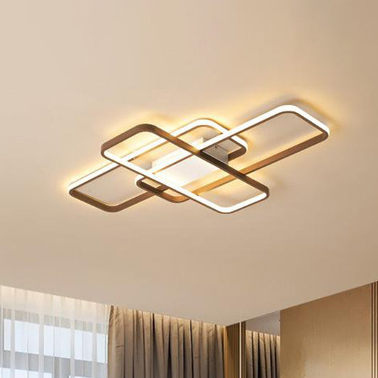 Rectangle Flushmount Modernist Acrylic LED Brown Ceiling Light Fixture in Warm/White Light, 27.5"/41" Wide Brown Warm Clearhalo 'Ceiling Lights' 'Close To Ceiling Lights' 'Close to ceiling' 'Flush mount' Lighting' 288114