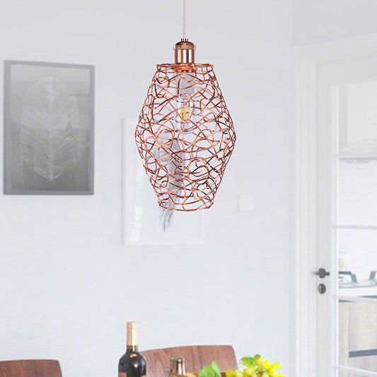 Copper Wire Guard Pendant Light with Shade Vintage Style Metal 1 Light Living Room Hanging Lamp Clearhalo 'Art Deco Pendants' 'Cast Iron' 'Ceiling Lights' 'Ceramic' 'Crystal' 'Industrial Pendants' 'Industrial' 'Metal' 'Middle Century Pendants' 'Pendant Lights' 'Pendants' 'Tiffany' Lighting' 28812