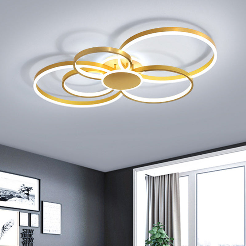 Circular Semi-Flush Mount Contemporary Acrylic LED Gold Ceiling Mounted Fixture in Warm/White Light, 33.5"/41" Wide Gold White Clearhalo 'Ceiling Lights' 'Close To Ceiling Lights' 'Close to ceiling' 'Semi-flushmount' Lighting' 288143