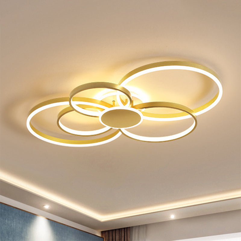 Circular Semi-Flush Mount Contemporary Acrylic LED Gold Ceiling Mounted Fixture in Warm/White Light, 33.5"/41" Wide Gold Warm Clearhalo 'Ceiling Lights' 'Close To Ceiling Lights' 'Close to ceiling' 'Semi-flushmount' Lighting' 288144