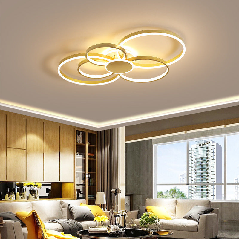 Circular Semi-Flush Mount Contemporary Acrylic LED Gold Ceiling Mounted Fixture in Warm/White Light, 33.5"/41" Wide Clearhalo 'Ceiling Lights' 'Close To Ceiling Lights' 'Close to ceiling' 'Semi-flushmount' Lighting' 288145