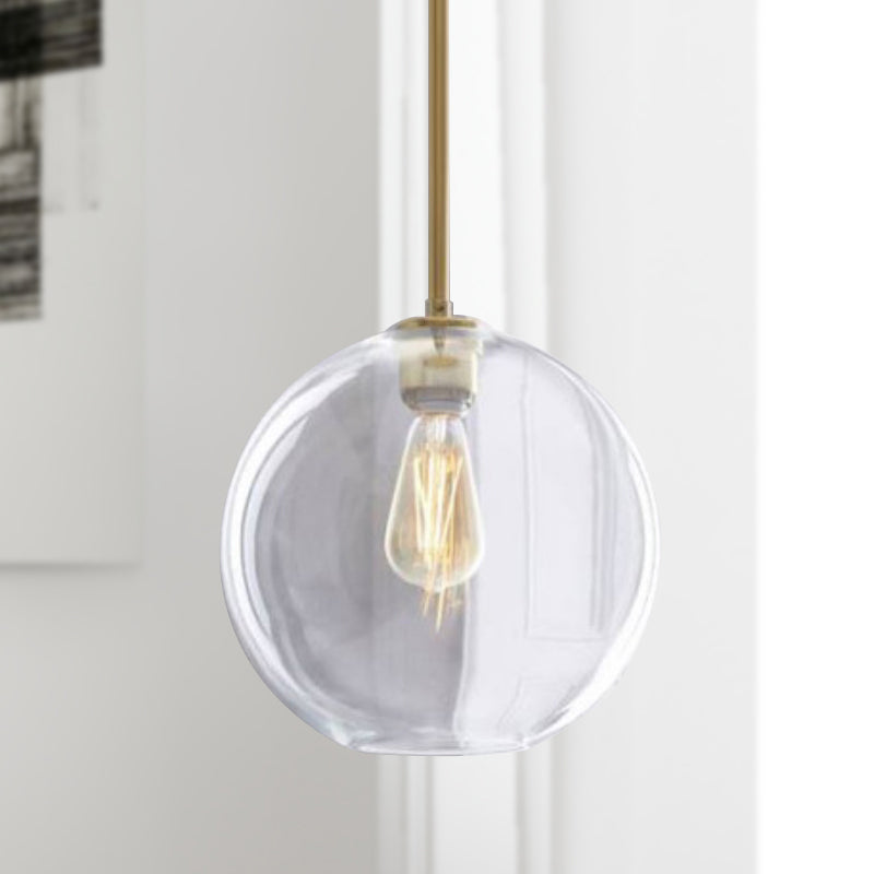 Clear Glass Globe Ceiling Pendant Light Contemporary 1 Light 8"/10"/12" Wide Hanging Lamp Clear 10" Clearhalo 'Ceiling Lights' 'Glass shade' 'Glass' 'Modern Pendants' 'Modern' 'Pendant Lights' 'Pendants' Lighting' 288155