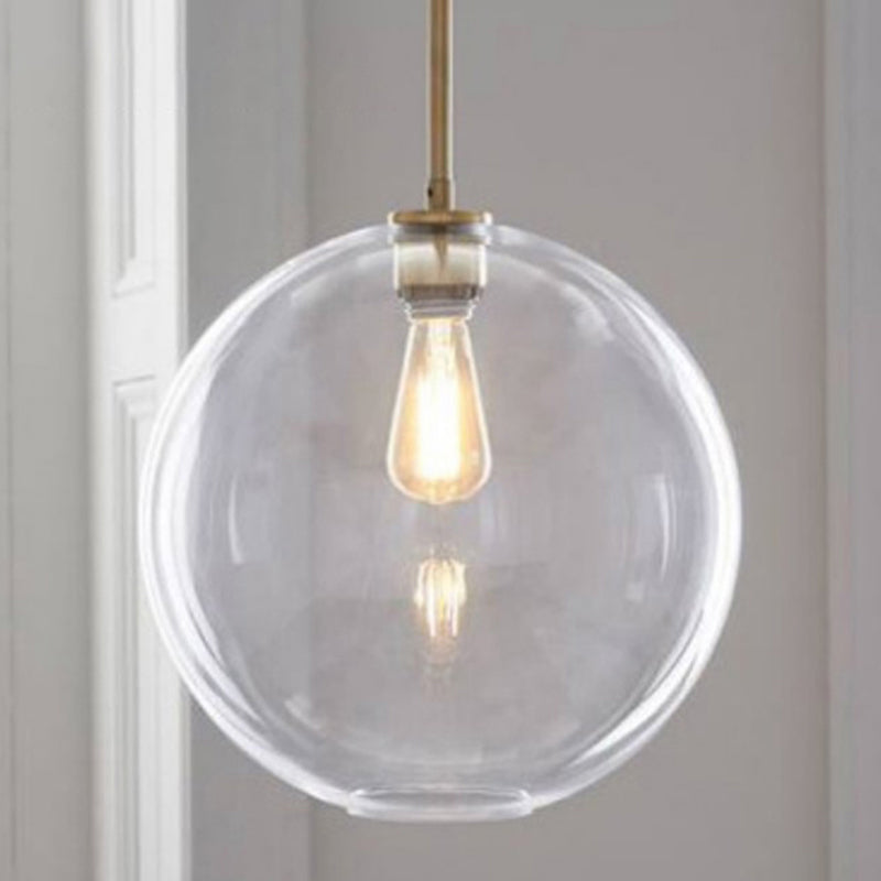 Clear Glass Globe Ceiling Pendant Light Contemporary 1 Light 8"/10"/12" Wide Hanging Lamp Clear 12" Clearhalo 'Ceiling Lights' 'Glass shade' 'Glass' 'Modern Pendants' 'Modern' 'Pendant Lights' 'Pendants' Lighting' 288160