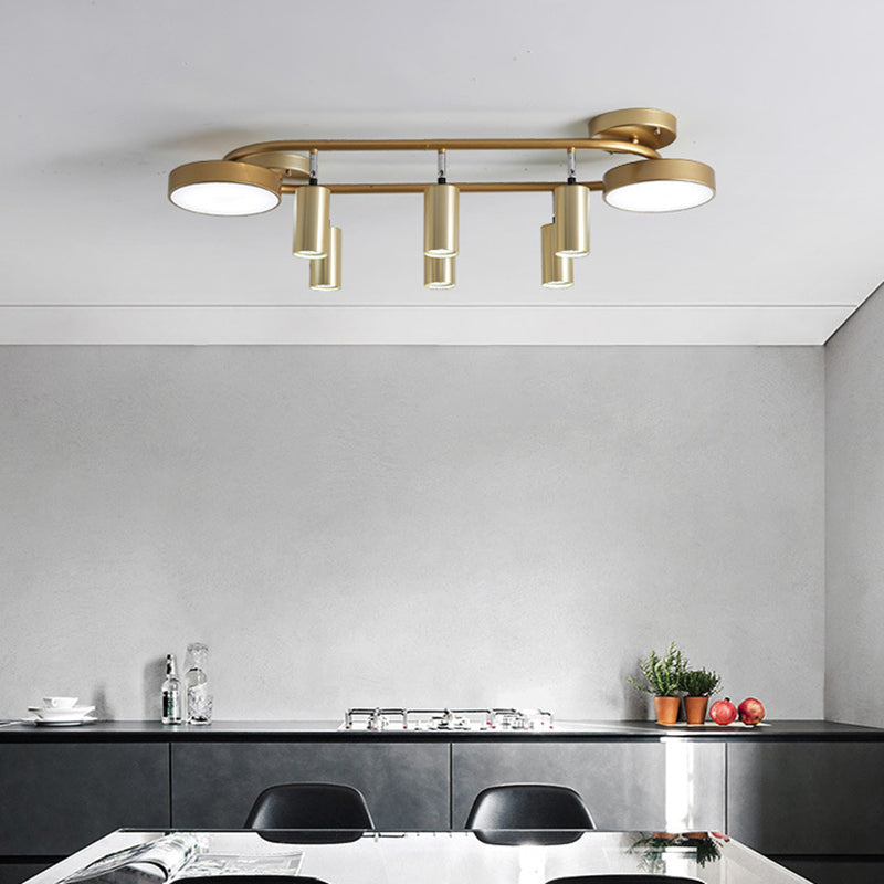 Round Metal Semi Flush Light Modernist 8 Heads Gold Close to Ceiling Lamp for Dining Room Clearhalo 'Ceiling Lights' 'Close To Ceiling Lights' 'Close to ceiling' 'Semi-flushmount' Lighting' 288166