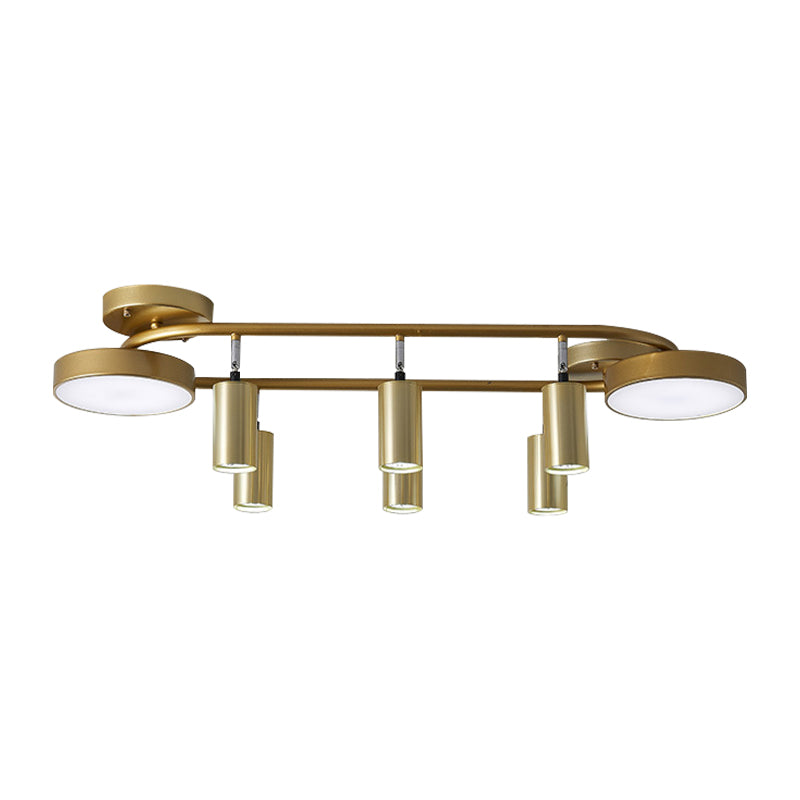 Round Metal Semi Flush Light Modernist 8 Heads Gold Close to Ceiling Lamp for Dining Room Clearhalo 'Ceiling Lights' 'Close To Ceiling Lights' 'Close to ceiling' 'Semi-flushmount' Lighting' 288167