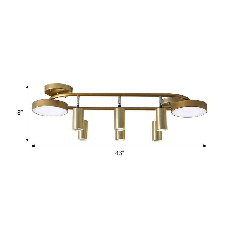 Round Metal Semi Flush Light Modernist 8 Heads Gold Close to Ceiling Lamp for Dining Room Clearhalo 'Ceiling Lights' 'Close To Ceiling Lights' 'Close to ceiling' 'Semi-flushmount' Lighting' 288168