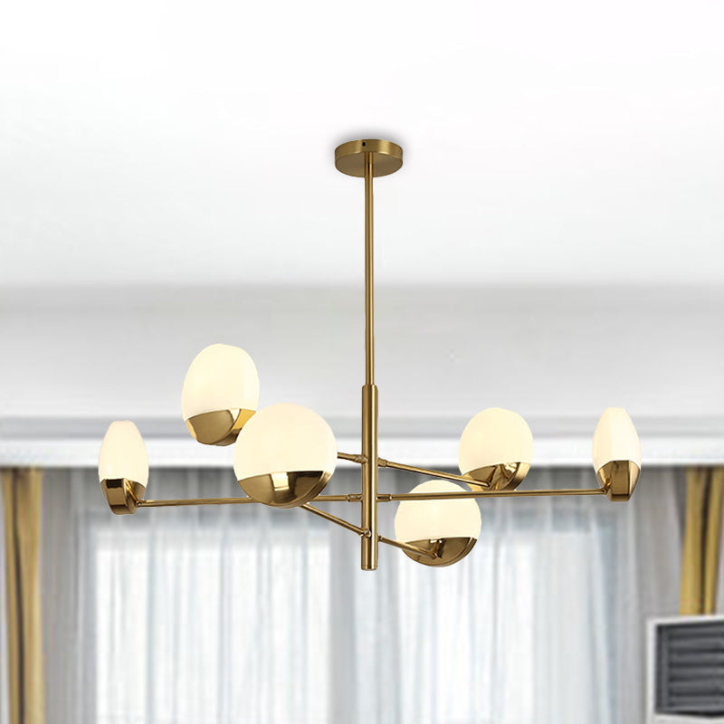 Gold Sputnik Chandelier Lighting Postmodern 6/8/10 Heads Metal Hanging Lamp with Round White Glass Shade Clearhalo 'Ceiling Lights' 'Chandeliers' Lighting' options 288170