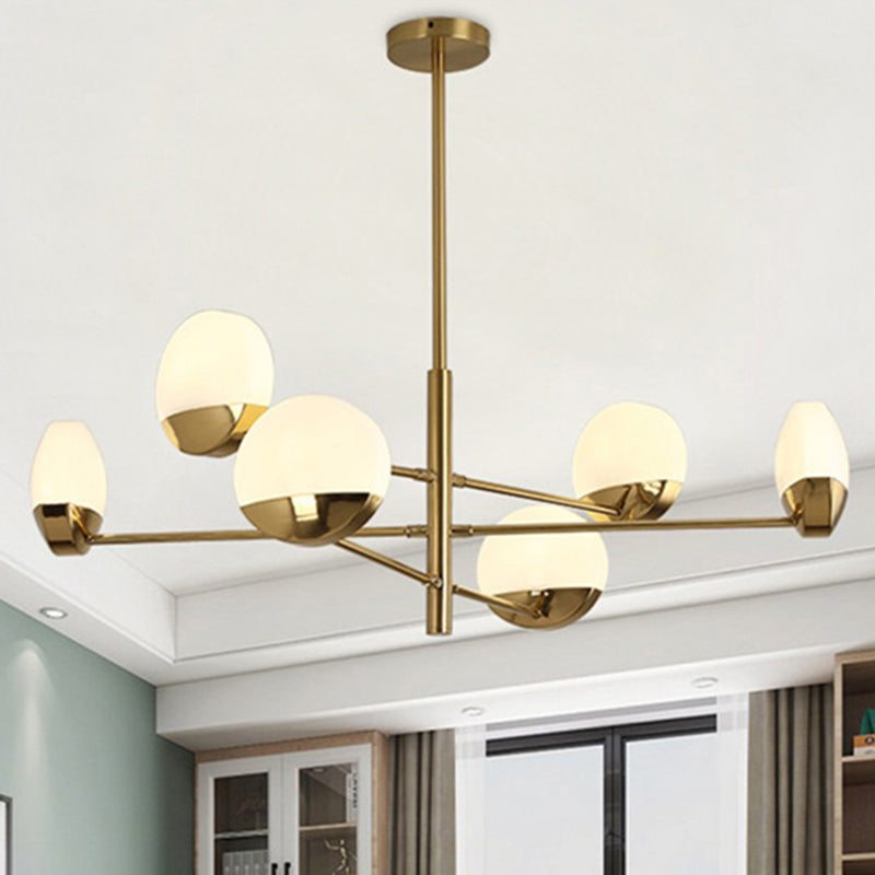 Gold Sputnik Chandelier Lighting Postmodern 6/8/10 Heads Metal Hanging Lamp with Round White Glass Shade Clearhalo 'Ceiling Lights' 'Chandeliers' Lighting' options 288171