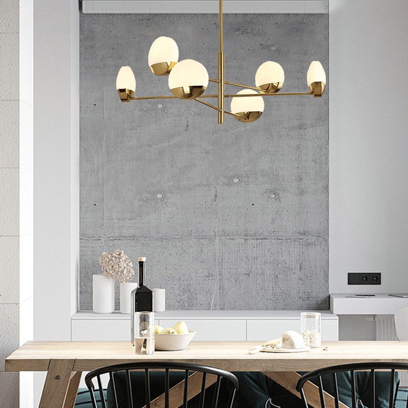 Gold Sputnik Chandelier Lighting Postmodern 6/8/10 Heads Metal Hanging Lamp with Round White Glass Shade Clearhalo 'Ceiling Lights' 'Chandeliers' Lighting' options 288173