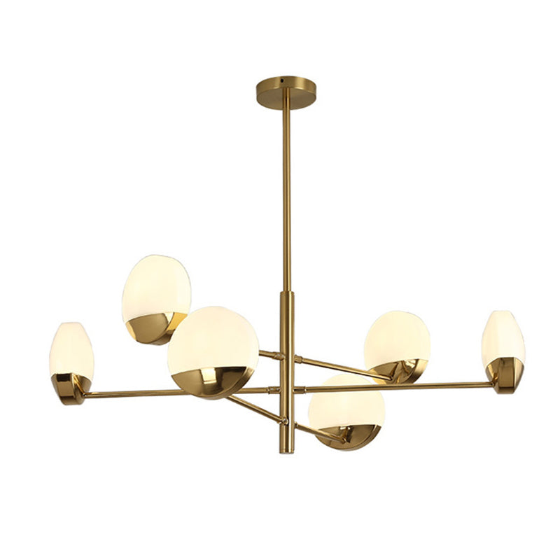 Gold Sputnik Chandelier Lighting Postmodern 6/8/10 Heads Metal Hanging Lamp with Round White Glass Shade Clearhalo 'Ceiling Lights' 'Chandeliers' Lighting' options 288174