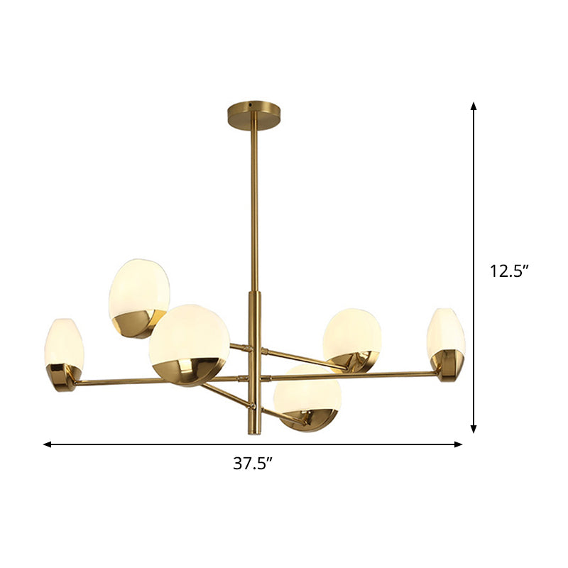 Gold Sputnik Chandelier Lighting Postmodern 6/8/10 Heads Metal Hanging Lamp with Round White Glass Shade Clearhalo 'Ceiling Lights' 'Chandeliers' Lighting' options 288175