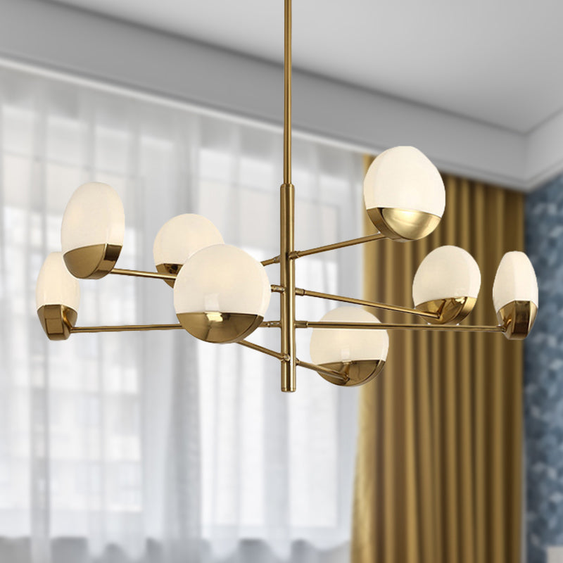 Gold Sputnik Chandelier Lighting Postmodern 6/8/10 Heads Metal Hanging Lamp with Round White Glass Shade Clearhalo 'Ceiling Lights' 'Chandeliers' Lighting' options 288176