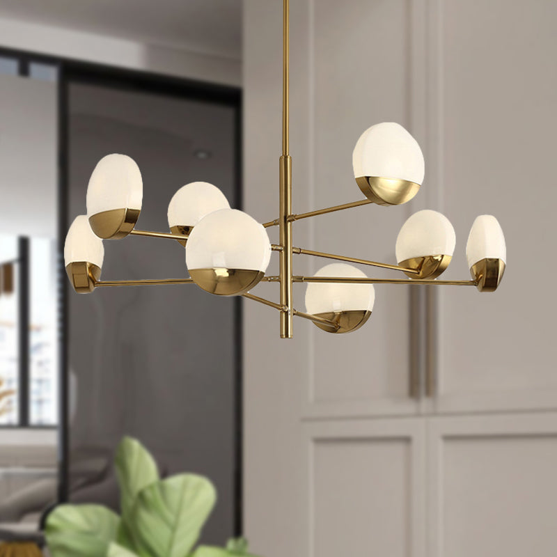 Gold Sputnik Chandelier Lighting Postmodern 6/8/10 Heads Metal Hanging Lamp with Round White Glass Shade Clearhalo 'Ceiling Lights' 'Chandeliers' Lighting' options 288177