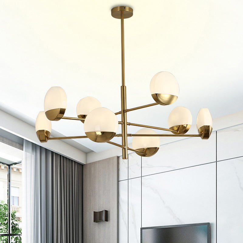 Gold Sputnik Chandelier Lighting Postmodern 6/8/10 Heads Metal Hanging Lamp with Round White Glass Shade Clearhalo 'Ceiling Lights' 'Chandeliers' Lighting' options 288178