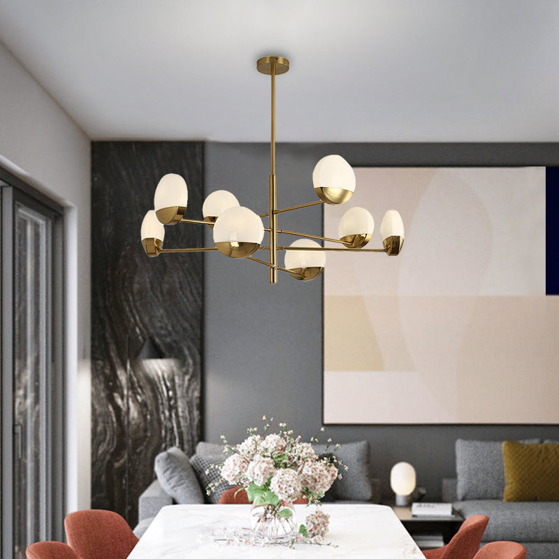 Gold Sputnik Chandelier Lighting Postmodern 6/8/10 Heads Metal Hanging Lamp with Round White Glass Shade Clearhalo 'Ceiling Lights' 'Chandeliers' Lighting' options 288179