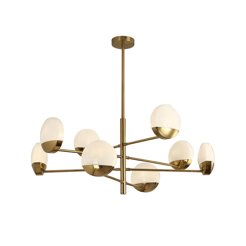 Gold Sputnik Chandelier Lighting Postmodern 6/8/10 Heads Metal Hanging Lamp with Round White Glass Shade Clearhalo 'Ceiling Lights' 'Chandeliers' Lighting' options 288180