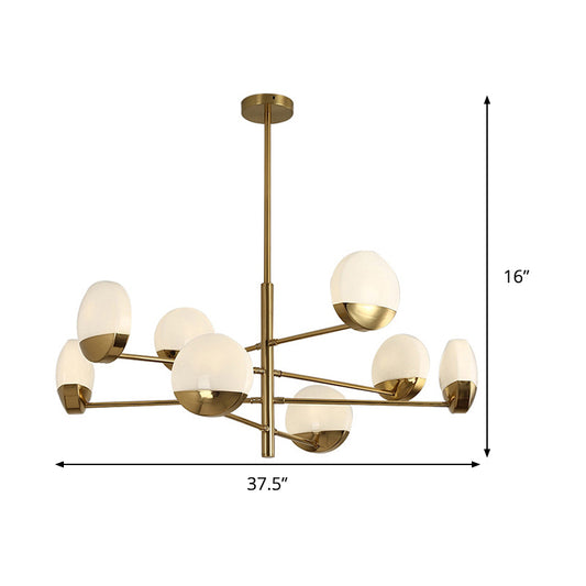 Gold Sputnik Chandelier Lighting Postmodern 6/8/10 Heads Metal Hanging Lamp with Round White Glass Shade Clearhalo 'Ceiling Lights' 'Chandeliers' Lighting' options 288181