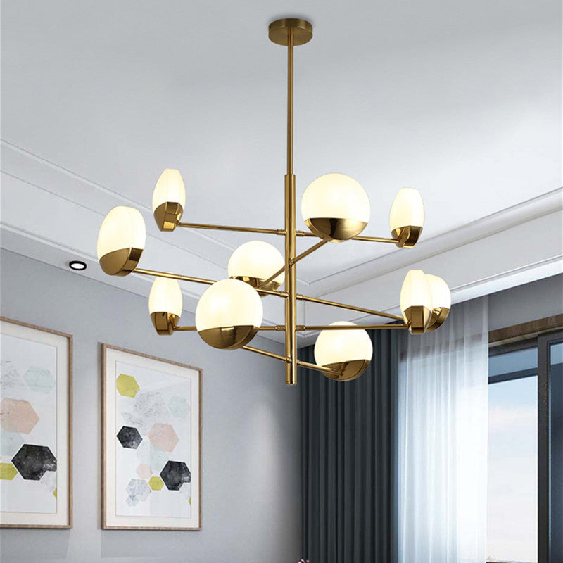 Gold Sputnik Chandelier Lighting Postmodern 6/8/10 Heads Metal Hanging Lamp with Round White Glass Shade Clearhalo 'Ceiling Lights' 'Chandeliers' Lighting' options 288184