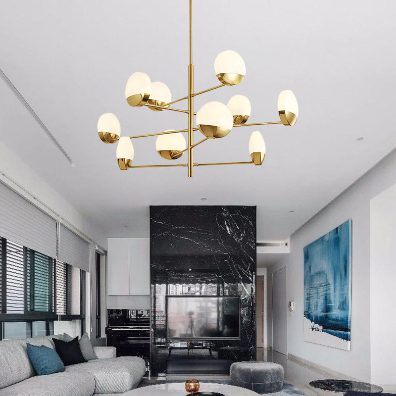 Gold Sputnik Chandelier Lighting Postmodern 6/8/10 Heads Metal Hanging Lamp with Round White Glass Shade Clearhalo 'Ceiling Lights' 'Chandeliers' Lighting' options 288185