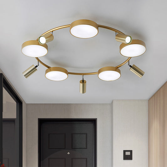 Circle Semi-Flush Mount Modernist Metal 10 Bulbs Gold Ceiling Light Fixture for Living Room Gold Clearhalo 'Ceiling Lights' 'Close To Ceiling Lights' 'Close to ceiling' 'Semi-flushmount' Lighting' 288189