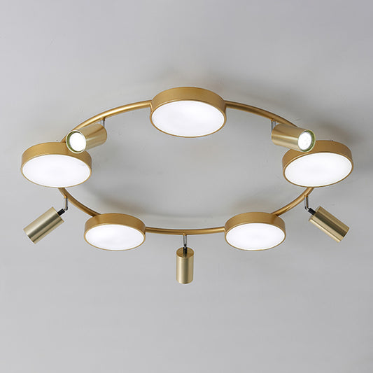 Circle Semi-Flush Mount Modernist Metal 10 Bulbs Gold Ceiling Light Fixture for Living Room Clearhalo 'Ceiling Lights' 'Close To Ceiling Lights' 'Close to ceiling' 'Semi-flushmount' Lighting' 288190