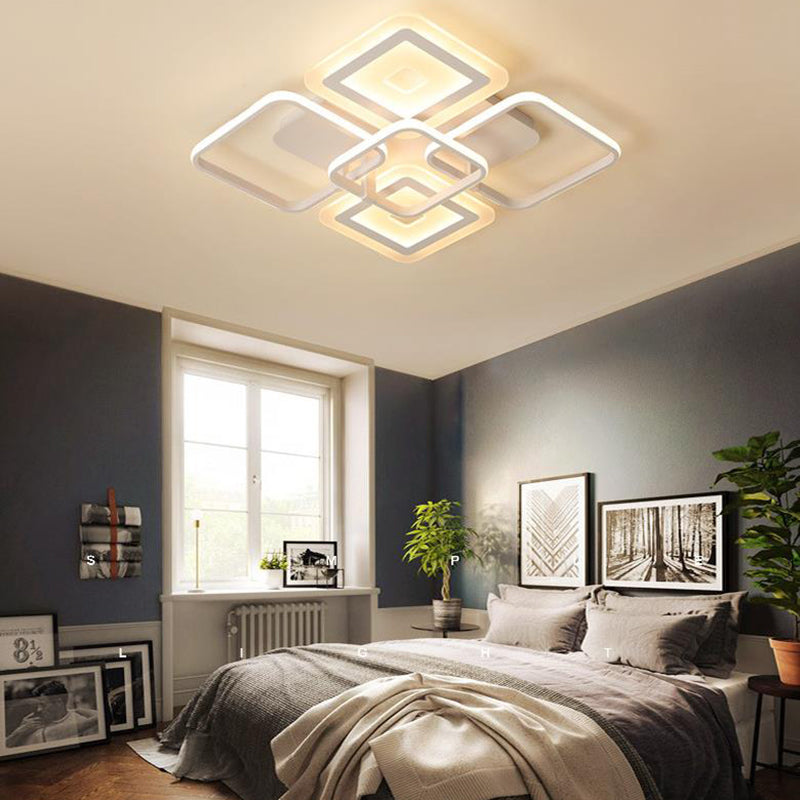 White Square Semi Flush Mount Minimalism 5 Heads Acrylic Ceiling Mounted Fixture in Warm/White Light Clearhalo 'Ceiling Lights' 'Close To Ceiling Lights' 'Close to ceiling' 'Semi-flushmount' Lighting' 288195