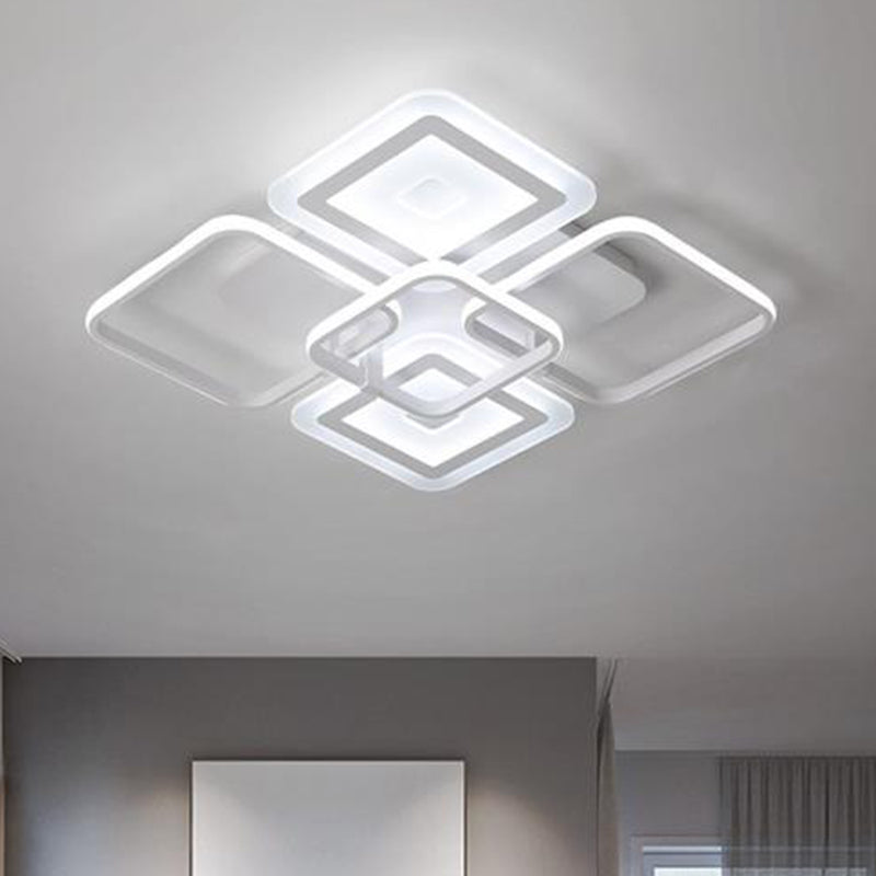 White Square Semi Flush Mount Minimalism 5 Heads Acrylic Ceiling Mounted Fixture in Warm/White Light White White Clearhalo 'Ceiling Lights' 'Close To Ceiling Lights' 'Close to ceiling' 'Semi-flushmount' Lighting' 288196