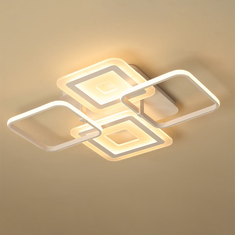 Frame Acrylic Semi Flush Modernist 4 Heads White Ceiling Mount Light Fixture in Warm/White Light White Warm Clearhalo 'Ceiling Lights' 'Close To Ceiling Lights' 'Close to ceiling' 'Semi-flushmount' Lighting' 288199