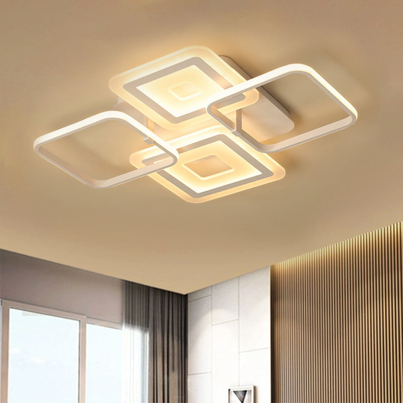 Frame Acrylic Semi Flush Modernist 4 Heads White Ceiling Mount Light Fixture in Warm/White Light White White Clearhalo 'Ceiling Lights' 'Close To Ceiling Lights' 'Close to ceiling' 'Semi-flushmount' Lighting' 288200