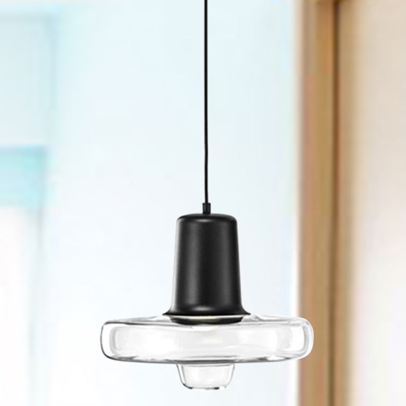 Gyro Hanging Pendant Light Contemporary Clear Glass 1 Light Black/Champagne/Rose Gold Suspension Light, 8"/10.5"/13" Wide Black Clearhalo 'Ceiling Lights' 'Chandeliers' 'Glass shade' 'Glass' 'Modern Pendants' 'Modern' 'Pendant Lights' 'Pendants' Lighting' 288204
