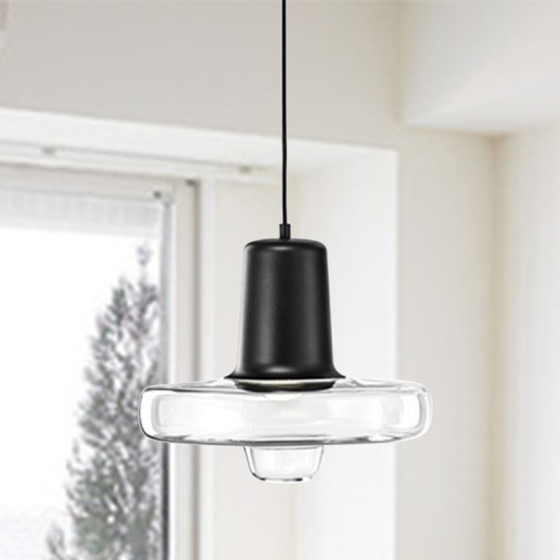 Gyro Hanging Pendant Light Contemporary Clear Glass 1 Light Black/Champagne/Rose Gold Suspension Light, 8"/10.5"/13" Wide Clearhalo 'Ceiling Lights' 'Chandeliers' 'Glass shade' 'Glass' 'Modern Pendants' 'Modern' 'Pendant Lights' 'Pendants' Lighting' 288205